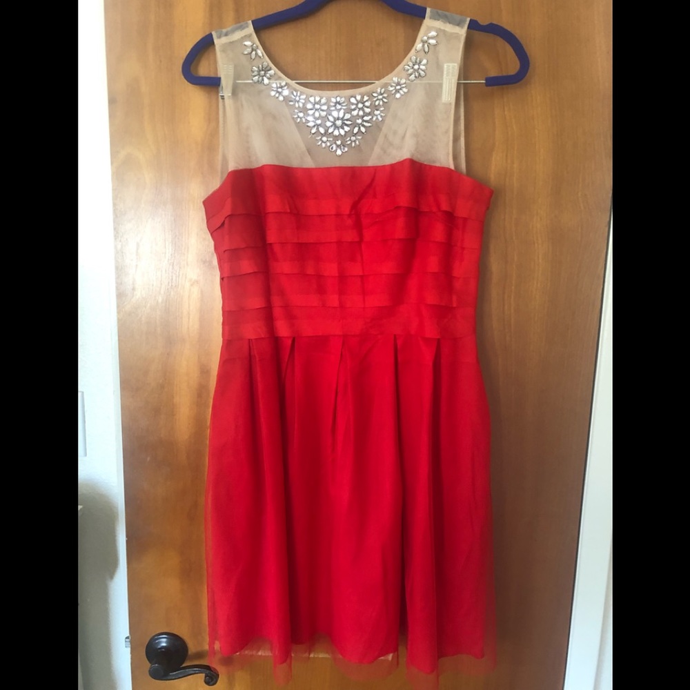 Red Dress with Sequin at Collar Size Large